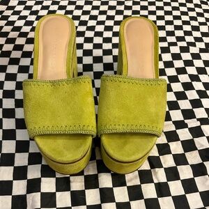 Veronica Beard Lime Suede Platform Mules
